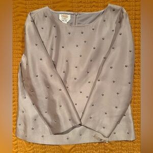 Talbots Elegant Gray Embellished 100% Silk Women's Top